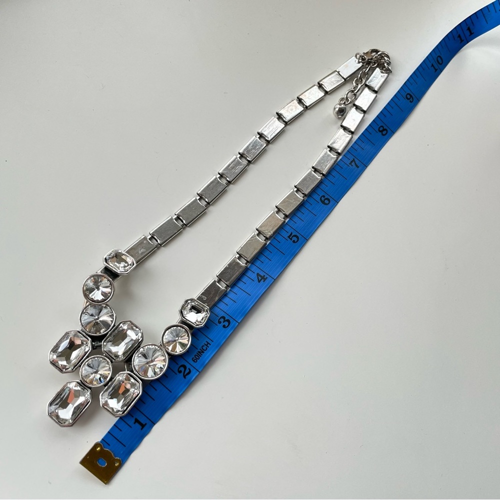 Silver Large Flat Rhinestones Statement Necklace - image 4